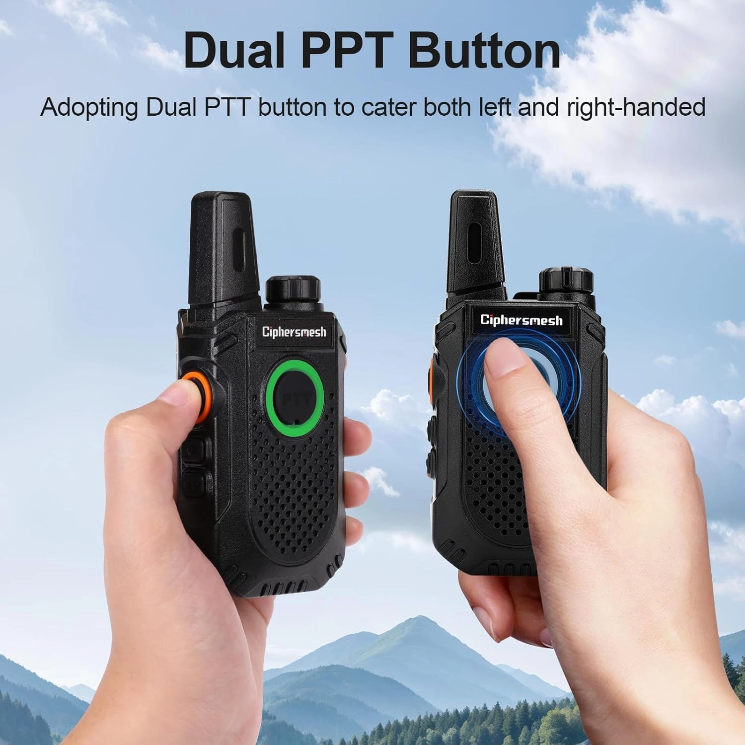 CAP302 Small Walkie Talkies Long Range for Adults, 2 Way Radio Rechargeable, Portable Walky Talky with Dual PTT, VOX Handsfree for Business Family Trip Camping Hiking Skiing - 2 Pack