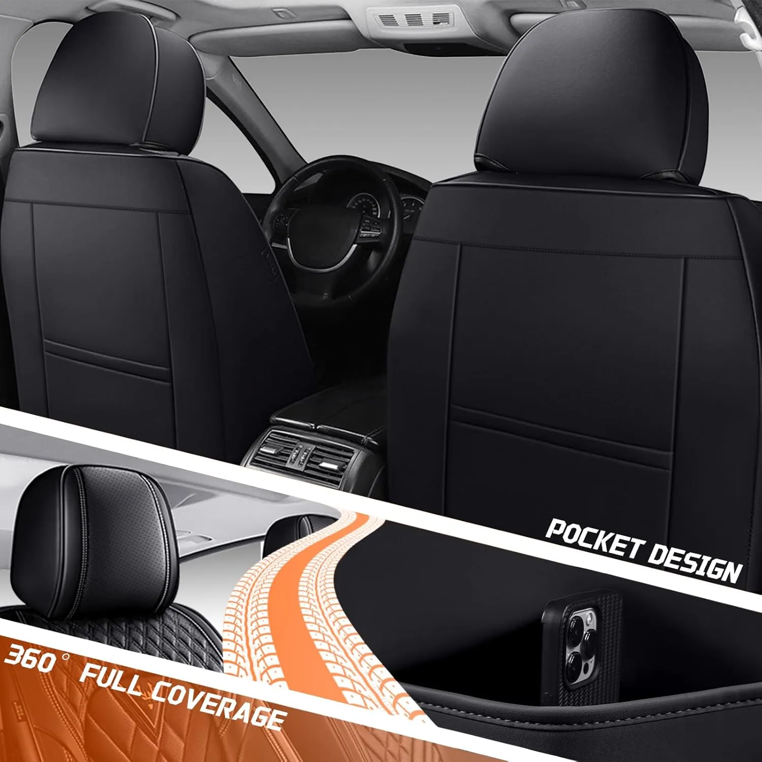 Car Seat Covers Fit for Saturn Ion 2003-2007,5 Seat Comfort Non-Slip Seat Cover Airbag Compatible,Waterproof Leather Seat Covers(Standard 5 Seat,Black)