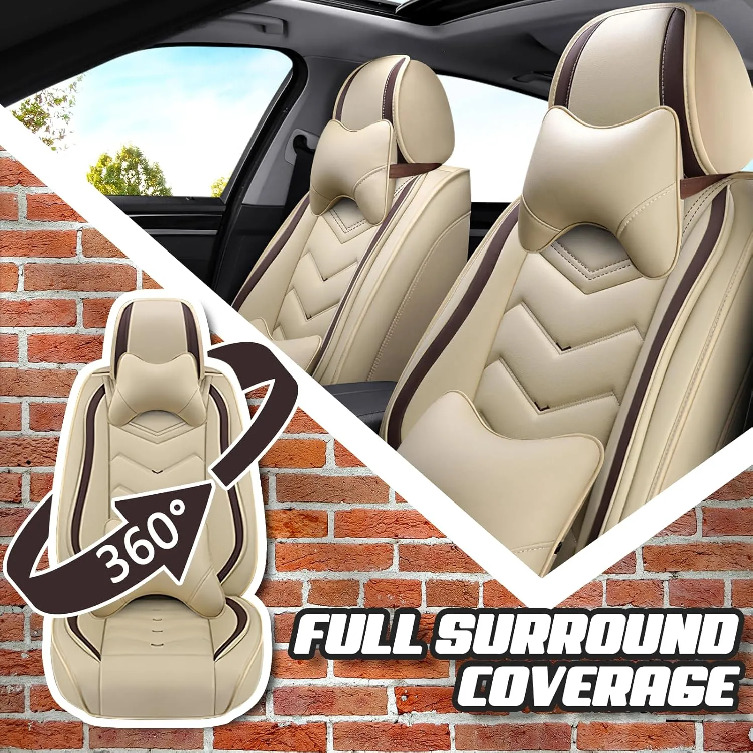 Car Seat Covers for Honda Accord 2000-2025, Premium Nappa Leather Car Seat Cover, Stylish Sport Seat Covers， Automobile Seat Cover Sets.(Luxury 5 Seats/Beige)