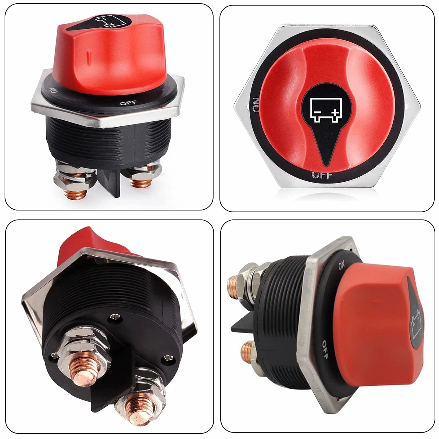 Car Battery Disconnect Switch MAX 12-32V DC 300A Cont 450A INT Battery Power Cut Off Master Switch Disconnect Isolator for Marine Car RV Truck ATV Vehicles and Boat (300A)