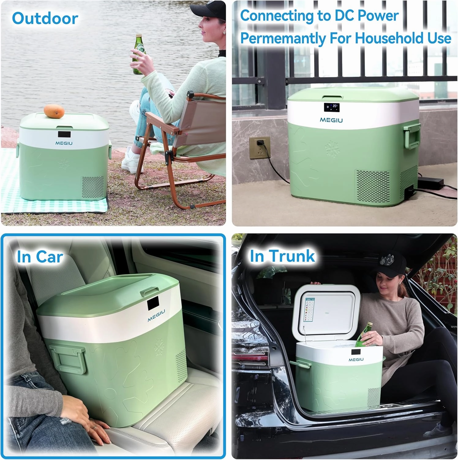 Car Fridge Portable 12 Volt Refrigerator 23 Quart (22 Liter) Freezer Compressor Cooler 12V/24V DC 110～240 V AC for Outdoor, Camping, Travel, Home Use -18℃~ 15℃ (Green)