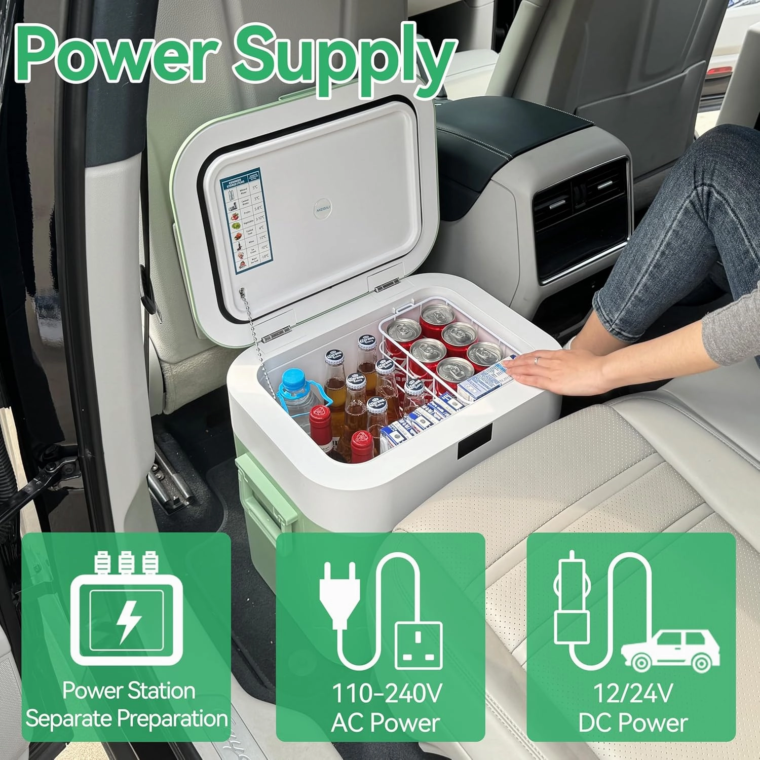 Car Fridge Portable 12 Volt Refrigerator 23 Quart (22 Liter) Freezer Compressor Cooler 12V/24V DC 110～240 V AC for Outdoor, Camping, Travel, Home Use -18℃~ 15℃ (Green)