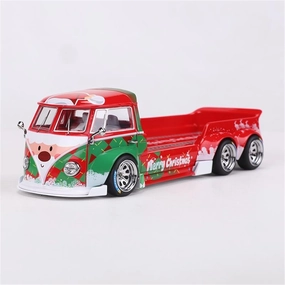 Car Ornaments 1:64 for Volkswagen T1 Pickup Truck Trailer Christmas Painting Simulation Alloy Car Model Ornaments As Gifts Miniature Models