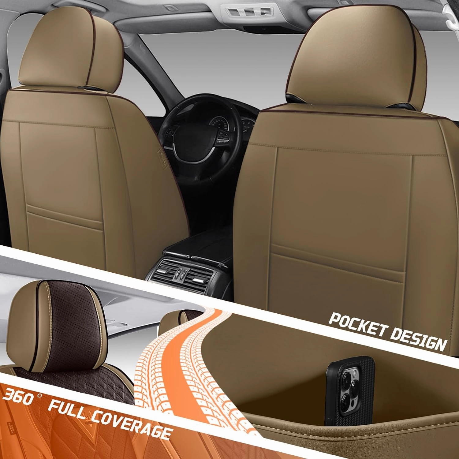Car Seat Covers Fit for Saturn Ion 2003-2007,5 Seat Comfort Non-Slip Seat Cover Airbag Compatible,Waterproof Leather Seat Covers(Standard 5 Seat,Beige Coffee)