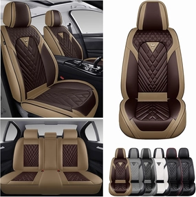 Car Seat Covers Fit for Saturn Ion 2003-2007,5 Seat Comfort Non-Slip Seat Cover Airbag Compatible,Waterproof Leather Seat Covers(Standard 5 Seat,Beige Coffee)