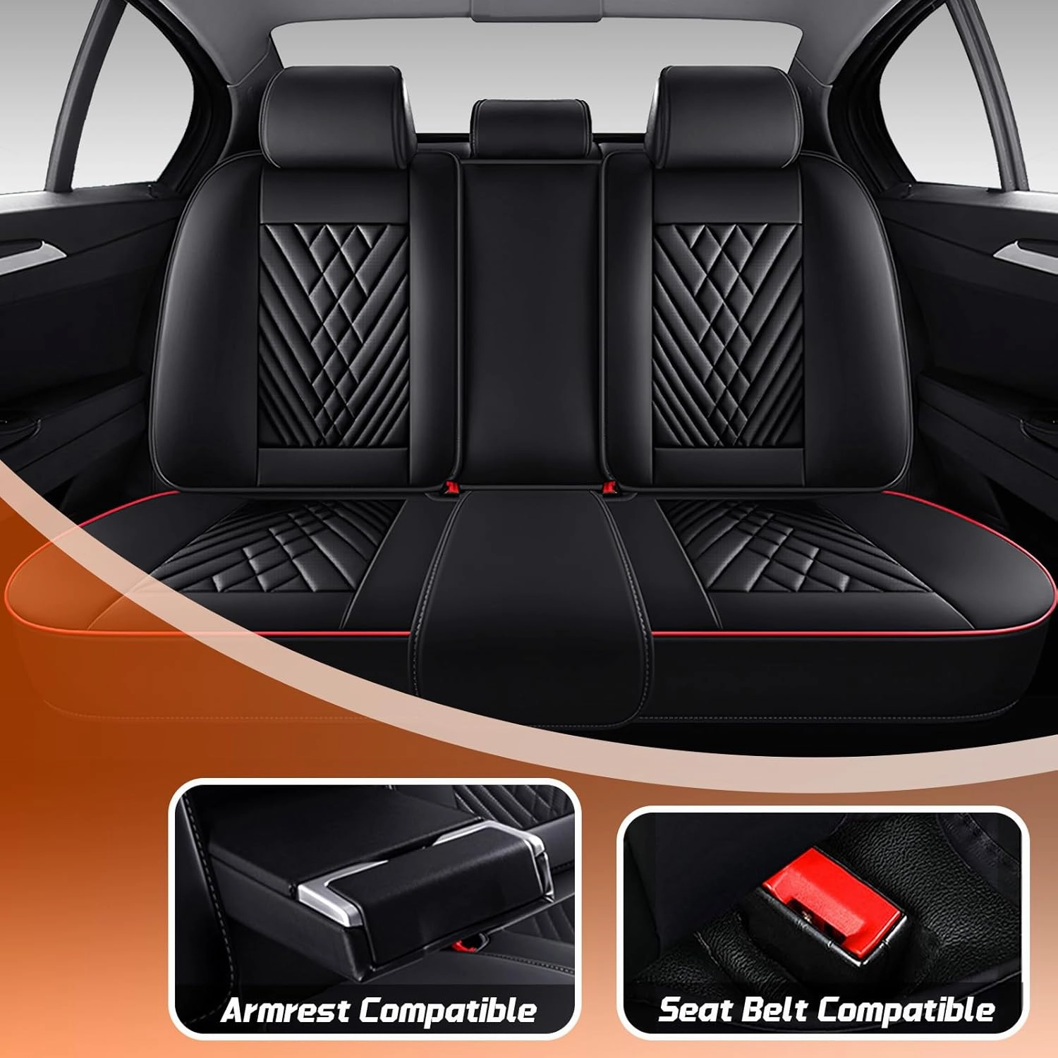 Car Seat Covers Fit for Saturn Ion 2003-2007,5 Seat Comfort Non-Slip Seat Cover Airbag Compatible,Waterproof Leather Seat Covers(Standard 5 Seat,Black Red)