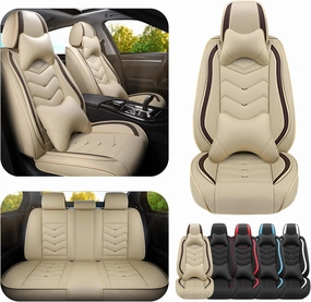 Car Seat Covers for Audi Q5 2009-2025, Premium Nappa Leather Car Seat Cover, Stylish Sport Seat Covers， Automobile Seat Cover Sets.(Luxury 5 Seats/Beige)