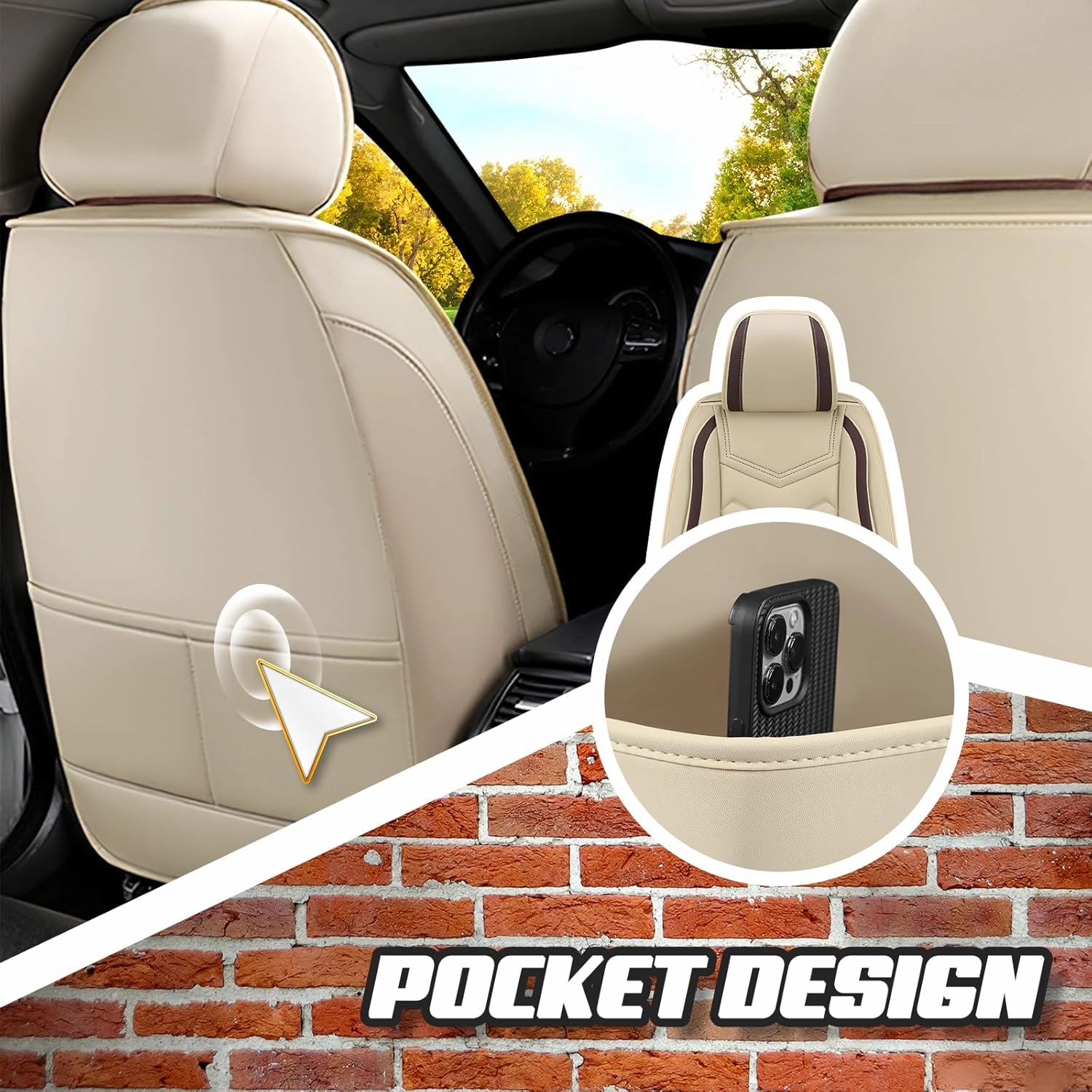 Car Seat Covers for Audi Q5 2009-2025, Premium Nappa Leather Car Seat Cover, Stylish Sport Seat Covers， Automobile Seat Cover Sets.(Luxury 5 Seats/Beige)