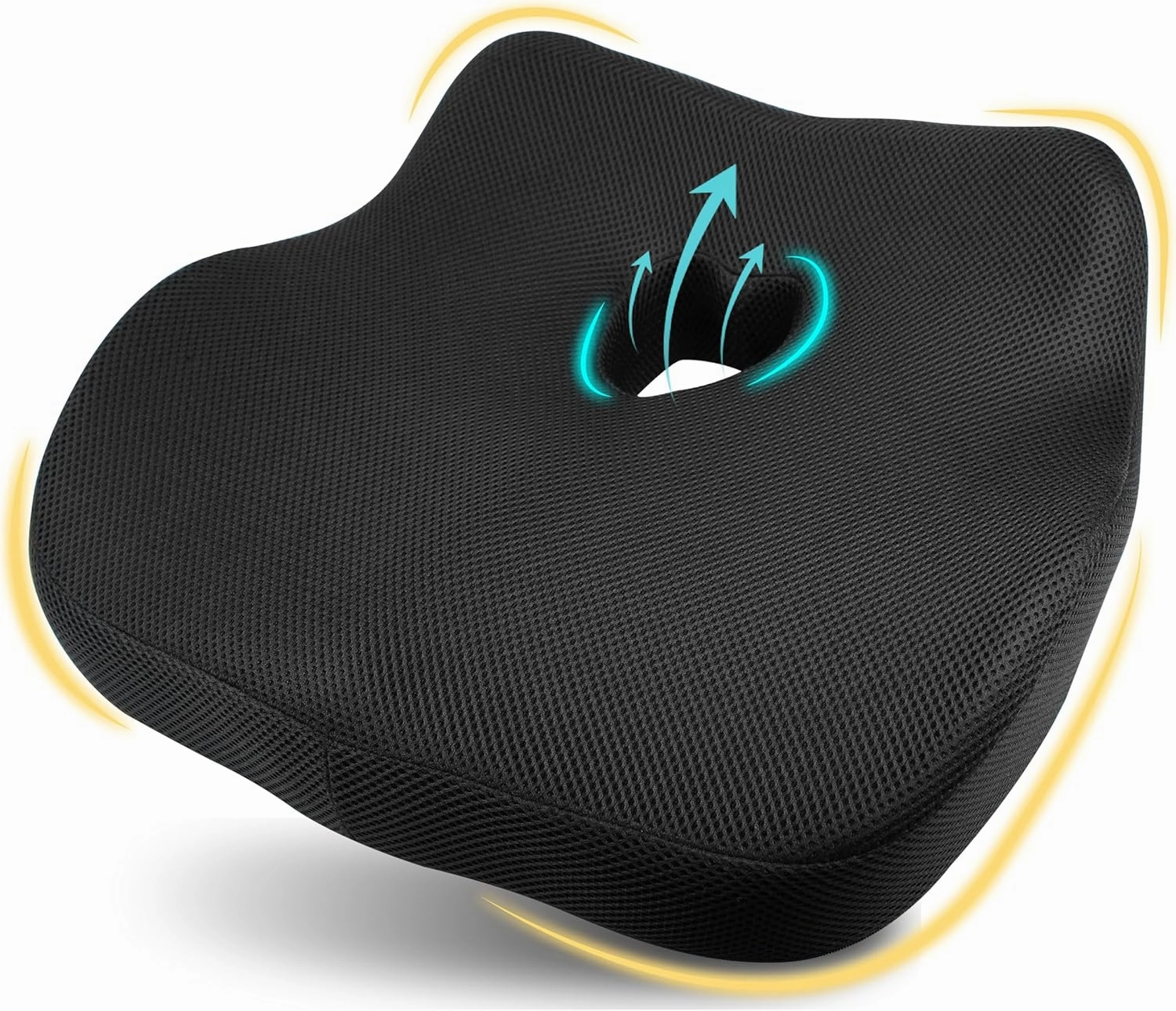 Car Seat Cushion: Ergonomic Memory Foam Seat Cushion for Sciatica Pain Relief, Larger Driving Seat Cushion for Short Drivers on Long Drives - Butt Seat Cushion For Car-Truck, Office - Classic Black