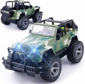 Car Toy 1:16 Off-Road Military Fighter Friction Powered Toy Vehicle with Fun Lights and Sounds