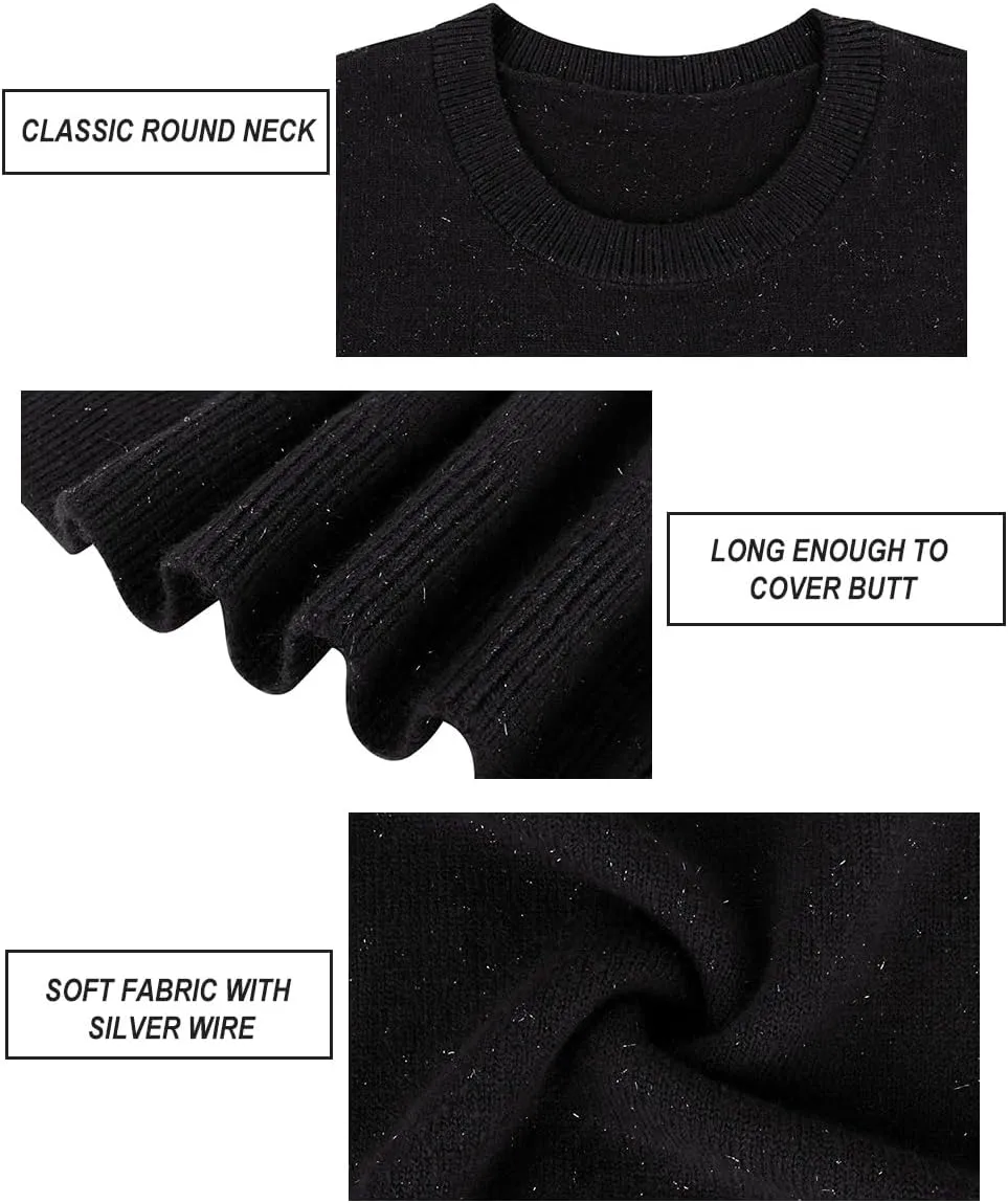 CARCOS Plus Size Sweaters for Women Solid Crew Neck Knit Tops Casual Long Sleeve Pullover Sweater Sparkly Tunic Shirts
