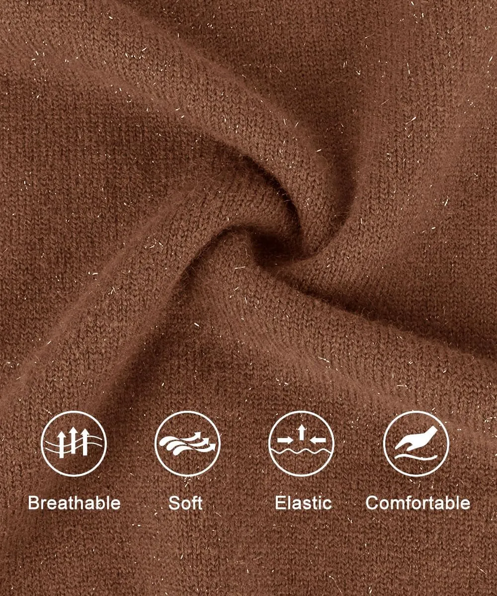 CARCOS Plus Size Sweaters for Women Solid Crew Neck Knit Tops Casual Long Sleeve Pullover Sweater Sparkly Tunic Shirts