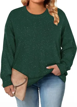 CARCOS Plus Size Sweaters for Women Solid Crew Neck Knit Tops Casual Long Sleeve Pullover Sweater Sparkly Tunic Shirts