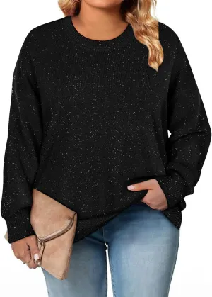 CARCOS Plus Size Sweaters for Women Solid Crew Neck Knit Tops Casual Long Sleeve Pullover Sweater Sparkly Tunic Shirts