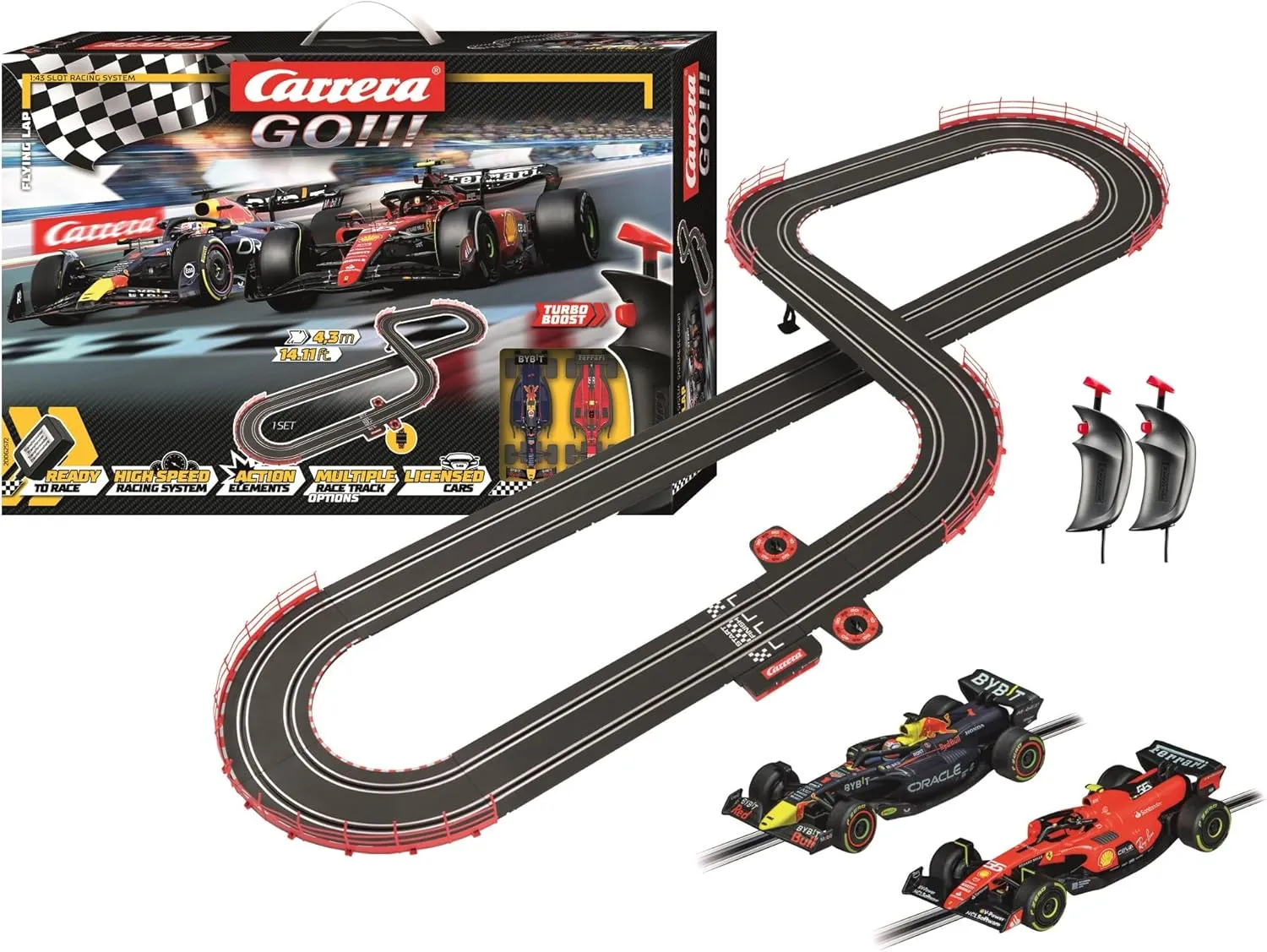 Carrera GO Electric Powered Slot Car Racing Kids Toy Race Track Set 1:43 Scale, Flying Lap