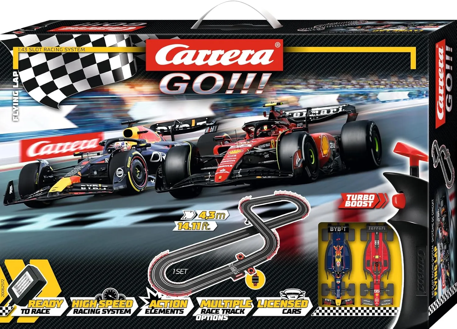 Carrera GO Electric Powered Slot Car Racing Kids Toy Race Track Set 1:43 Scale, Flying Lap