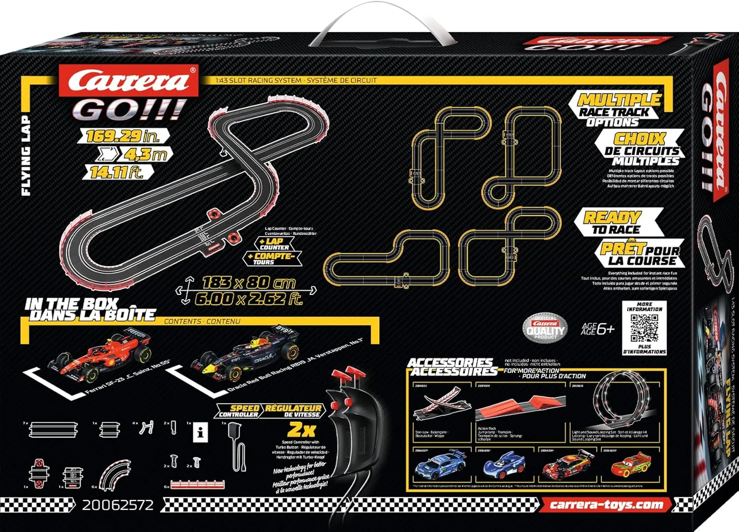 Carrera GO Electric Powered Slot Car Racing Kids Toy Race Track Set 1:43 Scale, Flying Lap