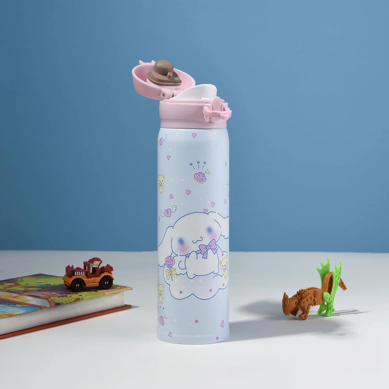 Cartoon Anime Water Bottle, 500ml Reusable Cup for Girls (blue02)