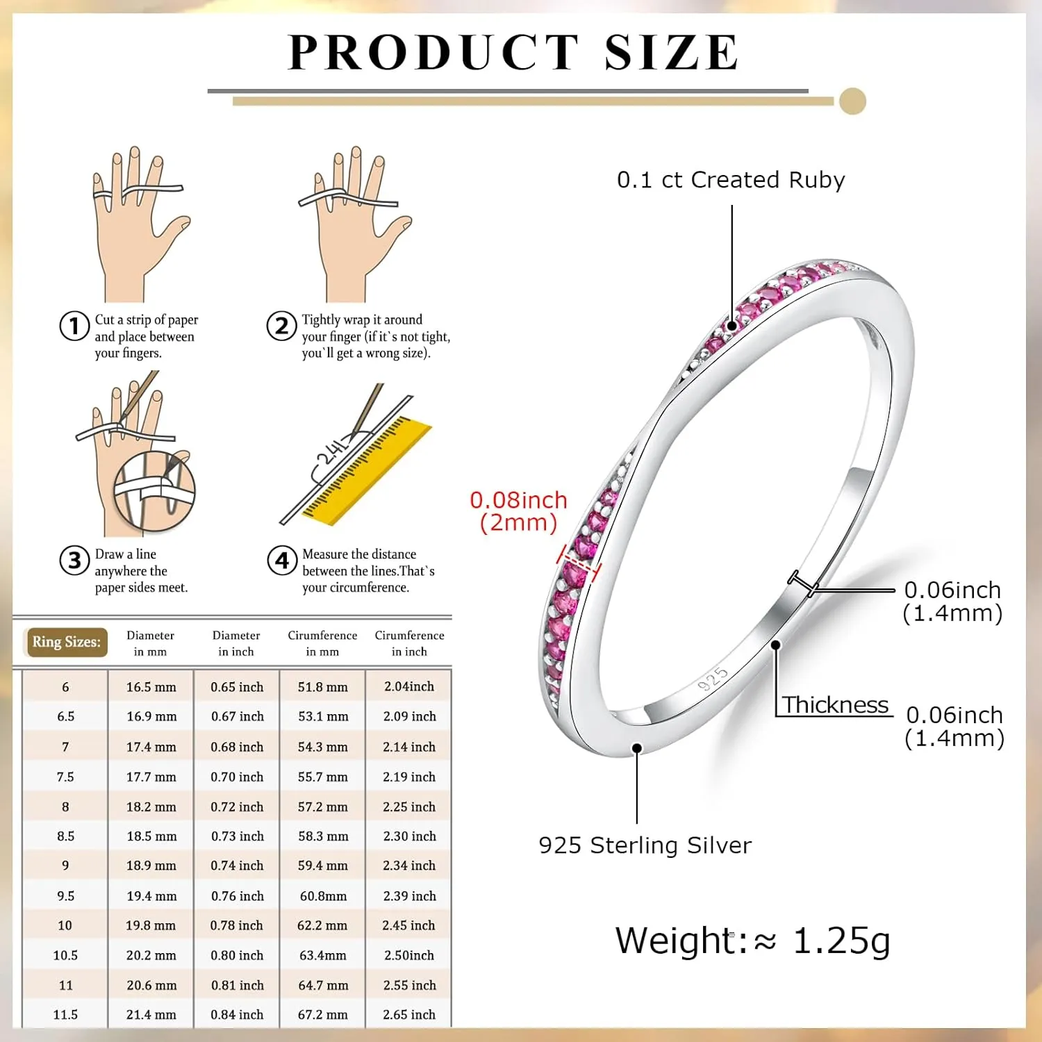 Channel Set Moissanite/Blue Sapphire/Emerald/Ruby Wedding Band 925 Sterling Silver 2mm Width Stackable Birthstone Rings for Lover Women Bow Ring, Size 6 to 10 (Send Gift Box)
