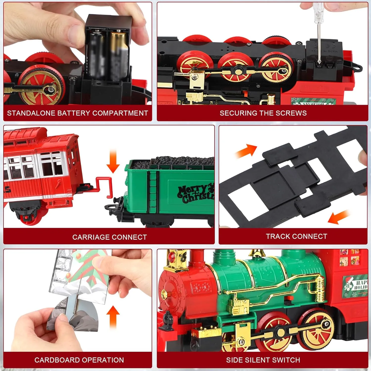Christmas Train Set with Smoke, Light and Sounds, Kids Train Set, Toy Train Set for Around The Tree, Train Toy for Ages 3 4 5 6 7 8  Years Old Boys, Green