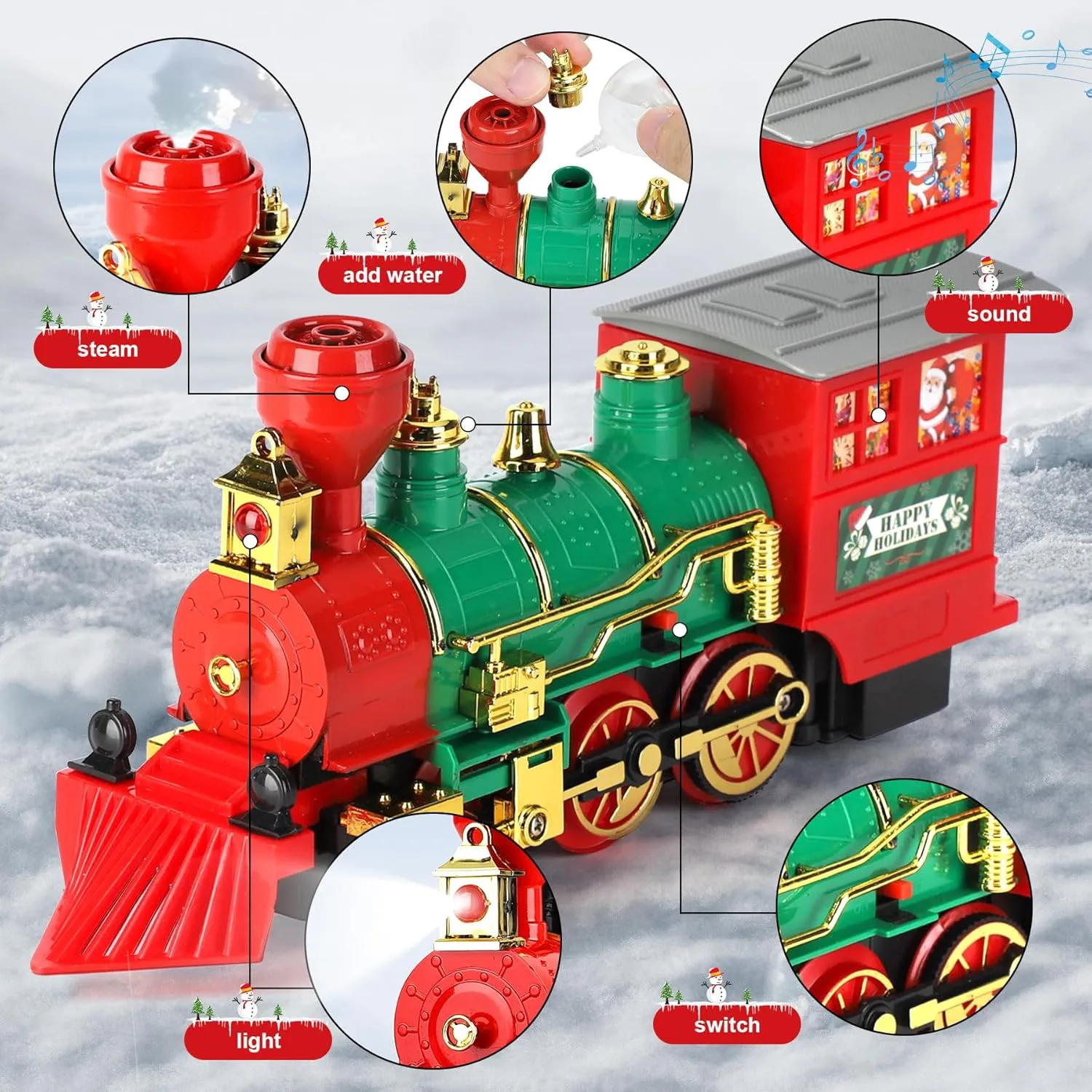 Christmas Train Set with Smoke, Light and Sounds, Kids Train Set, Toy Train Set for Around The Tree, Train Toy for Ages 3 4 5 6 7 8  Years Old Boys, Green