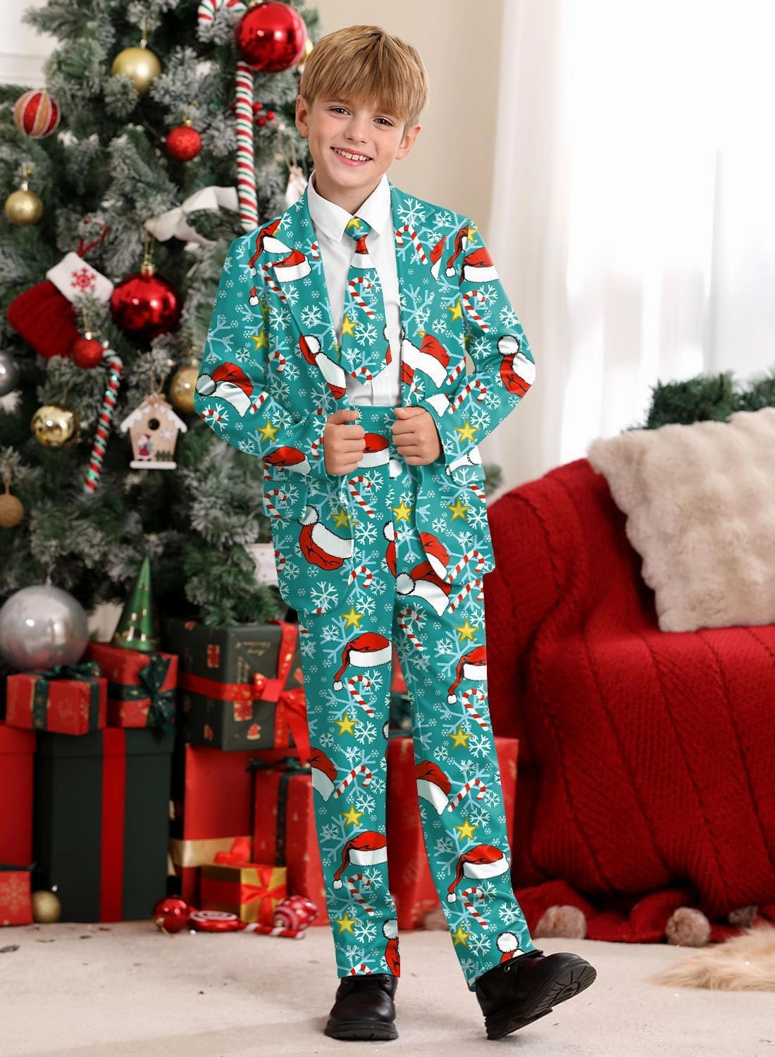 Christmas Boys Ugly 3 Piece Suits with Jacket, Pants & Tie 5-14 Years