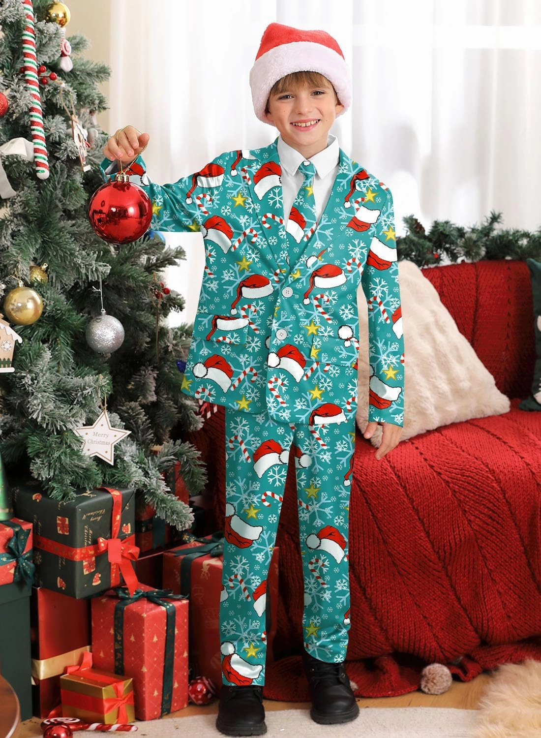 Christmas Boys Ugly 3 Piece Suits with Jacket, Pants & Tie 5-14 Years