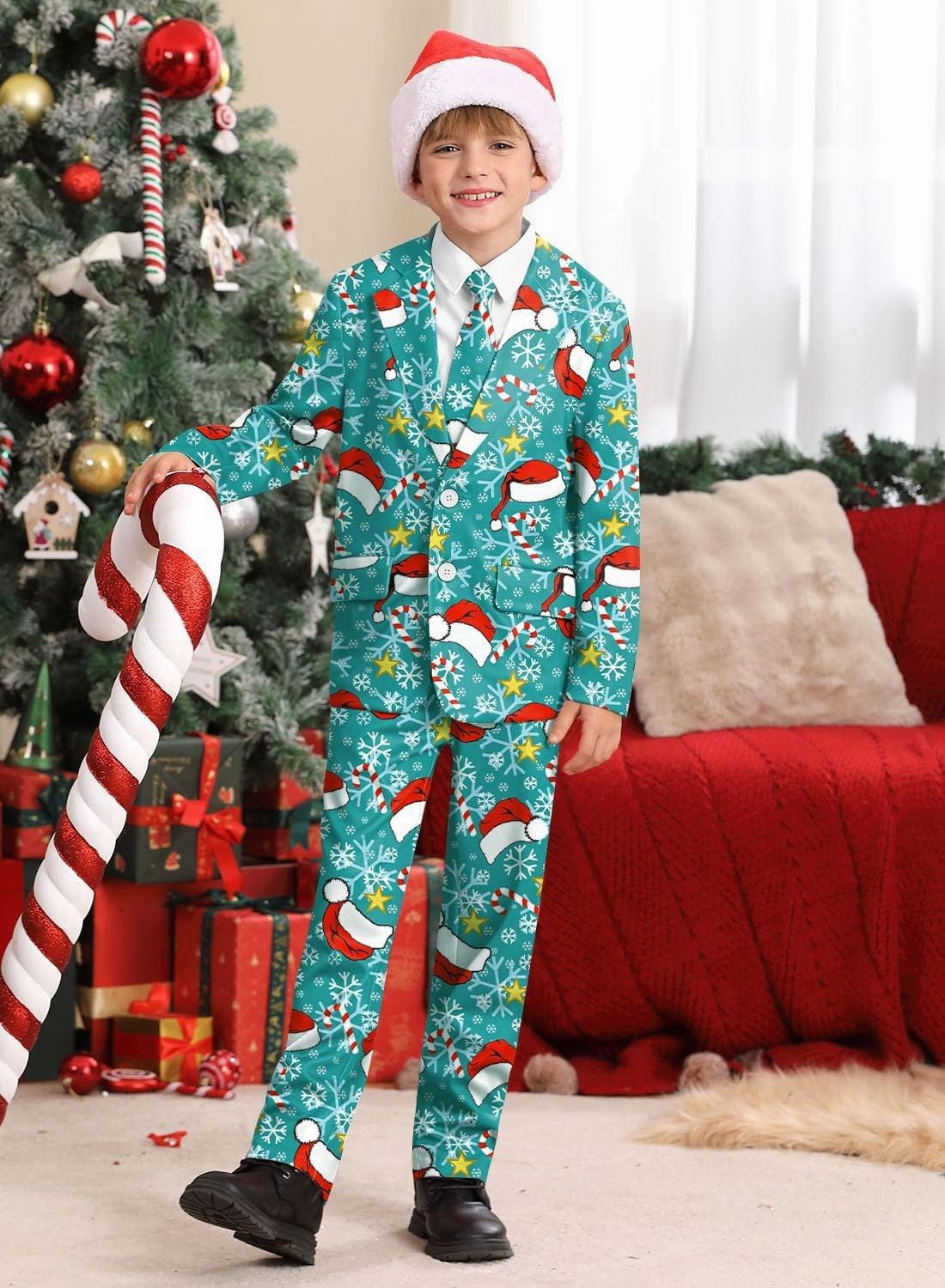 Christmas Boys Ugly 3 Piece Suits with Jacket, Pants & Tie 5-14 Years