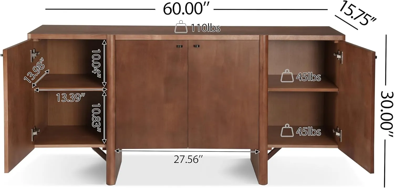 Christopher Knight Home Austen Retro Minimalist Wooden Storage Sideboard, Living Room Cupboard with Shelves, Dining Room/Kitchen Buffet Cabinet, Entryway Display Table, Home Office Credenza, Espresso