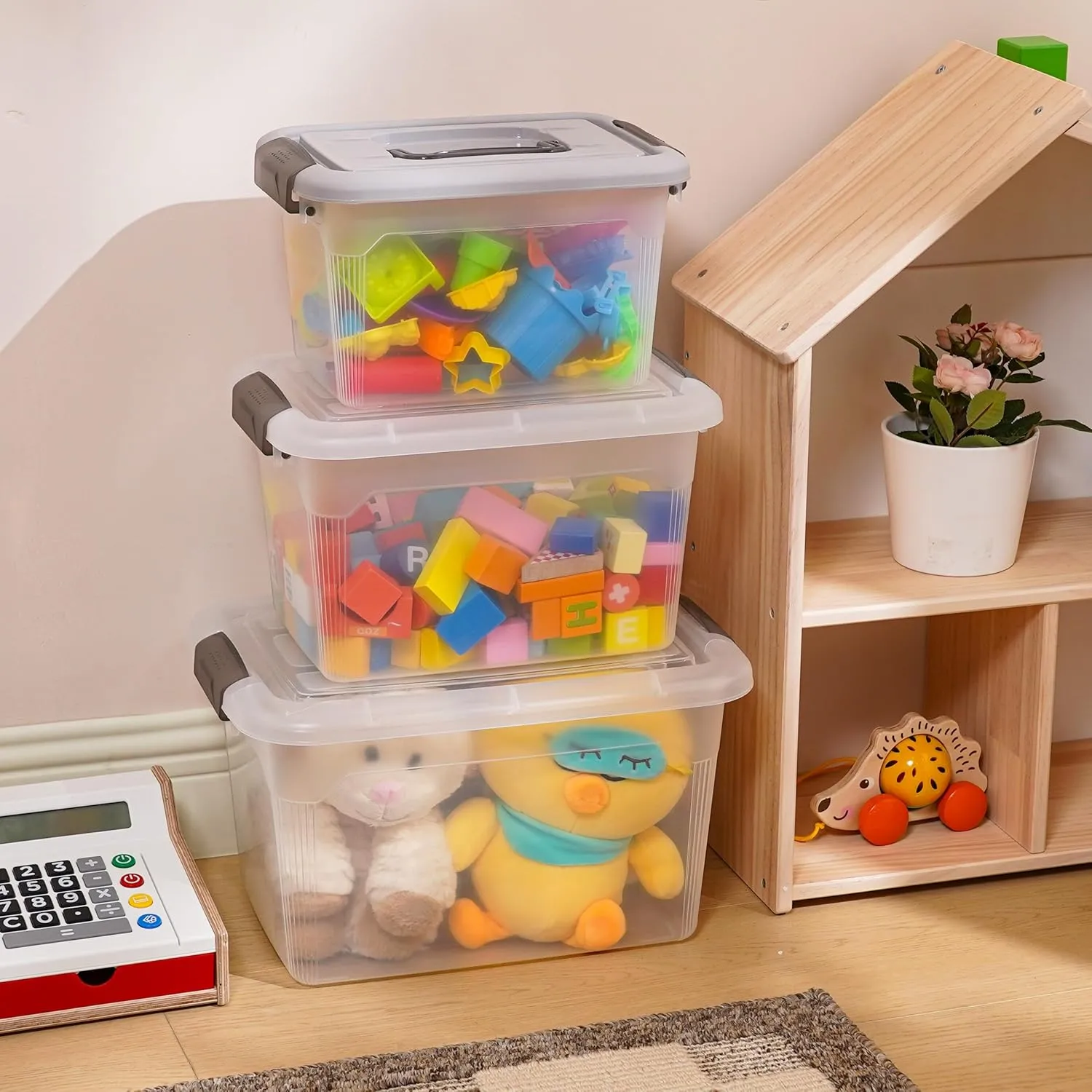 Citylife 4 Packs 6 QT Plastic Storage Bins with Latching Lids Stackable Storage Containers for Organizing Clear Storage Box for Garage, Closet, Kitchen