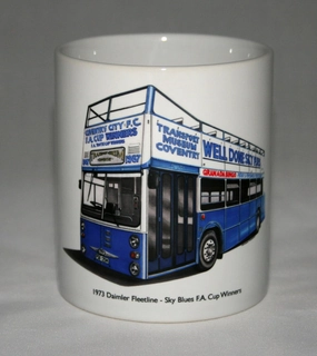 Classic Bus Mug. Daimler Fleetline - Sky Blues FA Cup Winners.