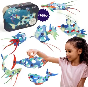 Clixo Ocean Creatures Pack - Glow-in-The-Dark Magnetic Building Toy - 24 Flexible Magnet Pieces for Underwater Adventure. Imaginative STEM Toy. Screen Free Kids Gift & Travel. Ages 6  [New]