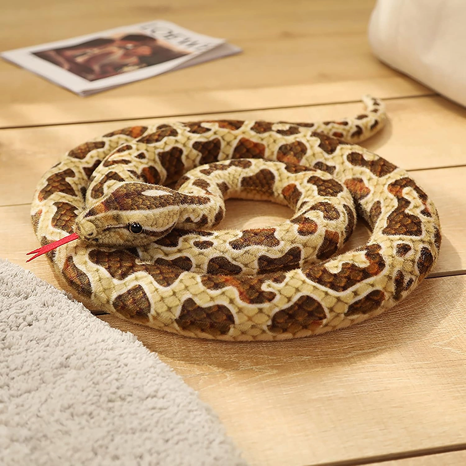 Clobeau 78 Inch Brown Speckled Snake Plush Toy - Lifelike Snake Stuffed Animal, Soft Plush Stuffed Snakes for Kids, Cuddly Reptile Stuff Toy for Children (Brown)