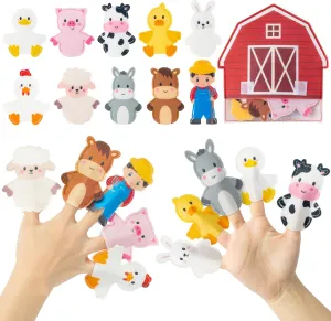 COcnny Farm Animal Finger Puppets - 66pcs Farm Felt Finger Puppet with 6pcs Barn Bag Set Making Crafts Kit for Kids, Make Your Own Story Telling Role Play Toys for Boys Girls Toddles Ages 3 4-8