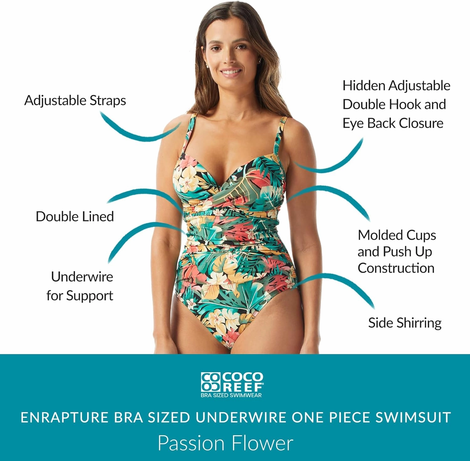 COCO REEF Enrapture Bra Sized Underwire One Piece Swimsuit with Molded Push Up Cups