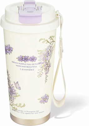Coffee Mug,2-In-1 Spill Proof Lid Travel Coffee Cup,Premium Stainless Steel Leak-Proof Thermos Mug,Reusable Coffee Tumbler for Travel,School,Office (Ceramic, Purple Lavender)