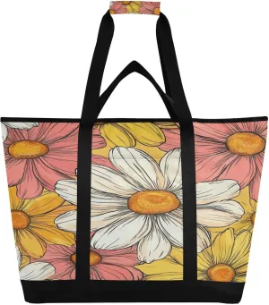 Colorful Daisy Reusable Insulated Lunchbox Cooler Bag, Leakproof Kitchen Grocery Bag Collapsible Portable Cooler Tote Bag for Picnic, Camping, Office, Travel