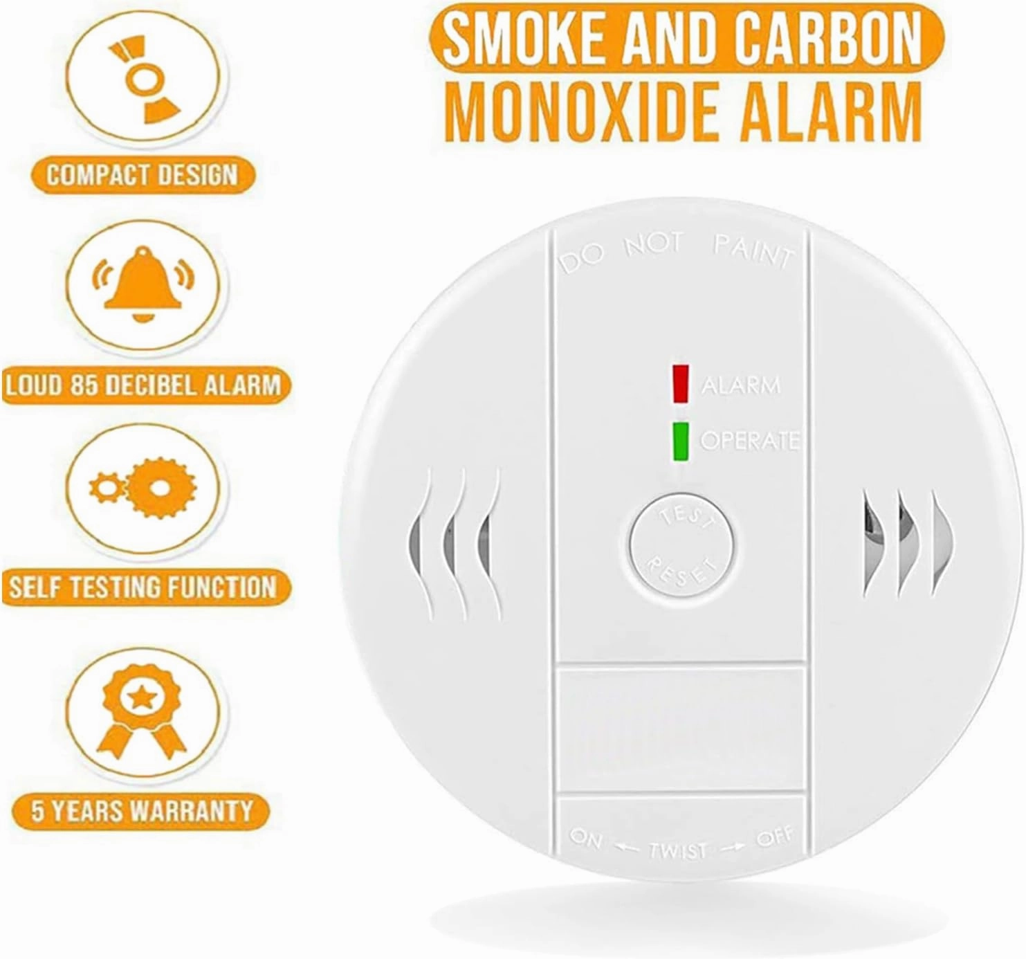 Combination Smoke and Carbon Monoxide Detector Alarm, Beeps Warning Smoke and CO Alarms for Basements Travel Home Office House Bedroom Living Room Car, Battery Operated,Comply with UL 217/2034, 1-Pack