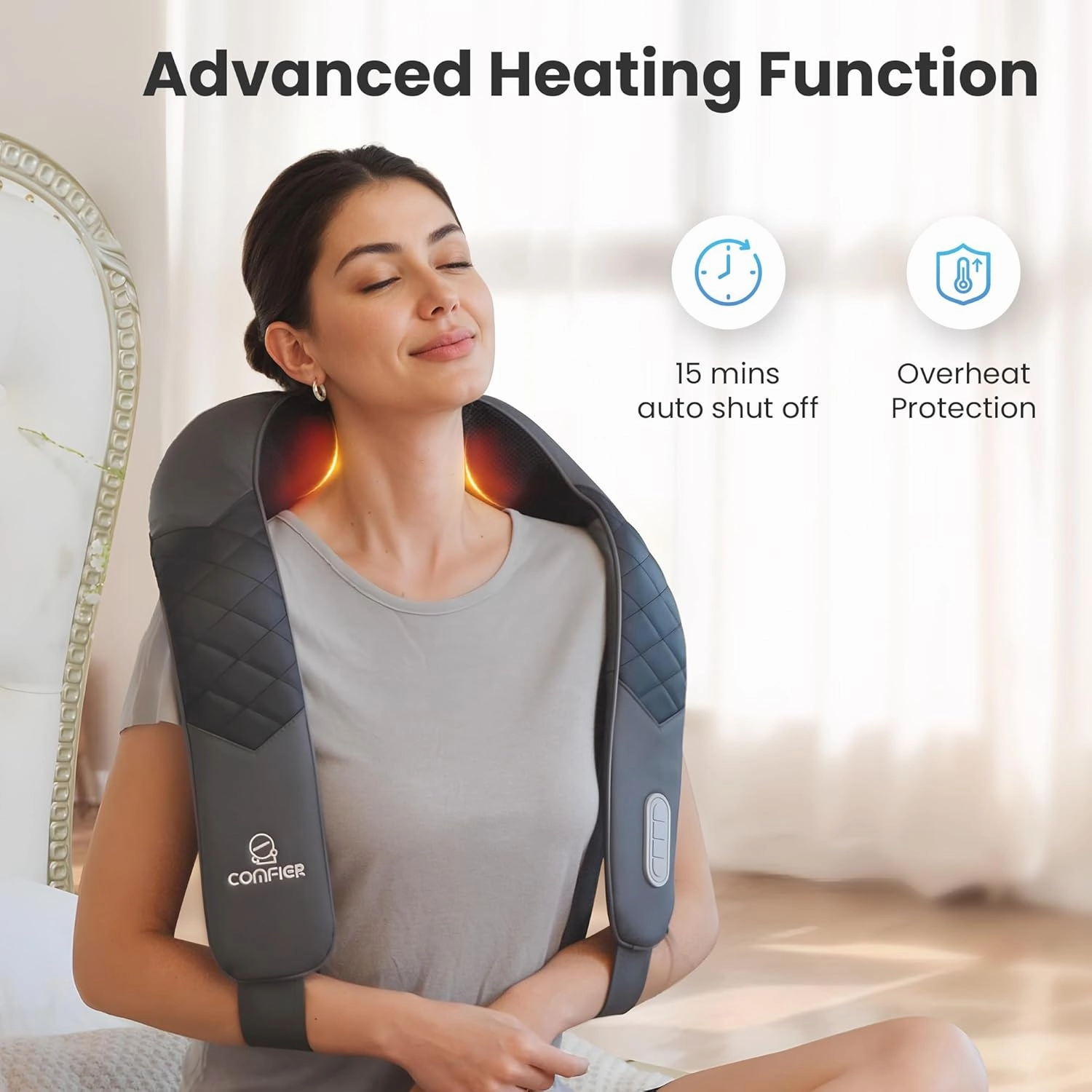 COMFIER Cordless Neck Massager with Heat, Back Massager for Pain Relief deep Tissue, 3D Shiatsu Neck Shoulder Massage Pillow with Carry Bag, Rechargeable Portable Ideal Gifts for Mom, Dad
