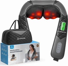 COMFIER Cordless Neck Massager with Heat, Back Massager for Pain Relief deep Tissue, 3D Shiatsu Neck Shoulder Massage Pillow with Carry Bag, Rechargeable Portable Ideal Gifts for Mom, Dad