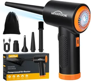 Compressed Air Duster-Reusable Electric Air Duster-3 Speeds 60000 RPM with LED Light-Canned Air Replacement for Keyboard Cleaning-Rechargeable Cordless Air Duster for Computer and Car Blowing