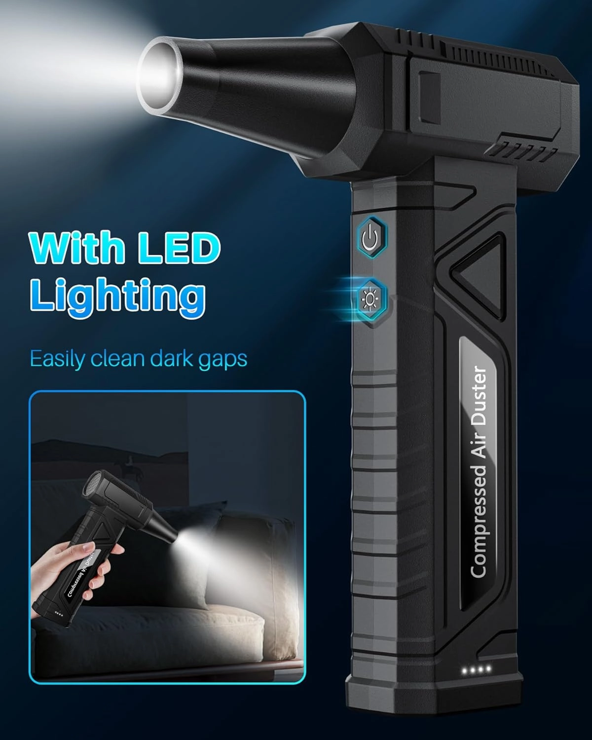 Compressed Air Duster-Replaces Compressed Air Cans-Canned Air, 150,000RPM Electric Air Duster, Rechargeable Cordless Air Blower for Keyboard, PC, Electric Devices Cleaning