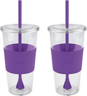 Copco Sierra 24 oz Tritan Reusable Drink Tumbler with Leak-Proof Lid (Set of 2), Removable Straw - Dishwasher Safe, Cold Beverage Cup for Travel & Daily Use, Cup Holder Compatible (Purple)