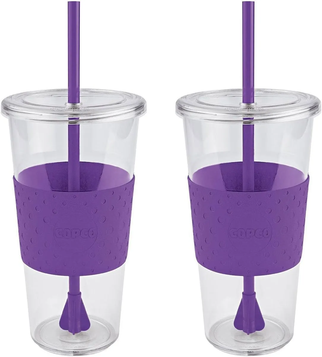 Copco Sierra 24 oz Tritan Reusable Drink Tumbler with Leak-Proof Lid (Set of 2), Removable Straw - Dishwasher Safe, Cold Beverage Cup for Travel & Daily Use, Cup Holder Compatible (Purple)