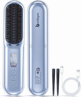 Cordless Hair Straightener Brush-2024PRO Portable Rechargeable Straightening Brush for Travel/Home/Outdoor, Mini Ionic Hot Comb Straightener for Women, Lightweight On-The-Go Styling