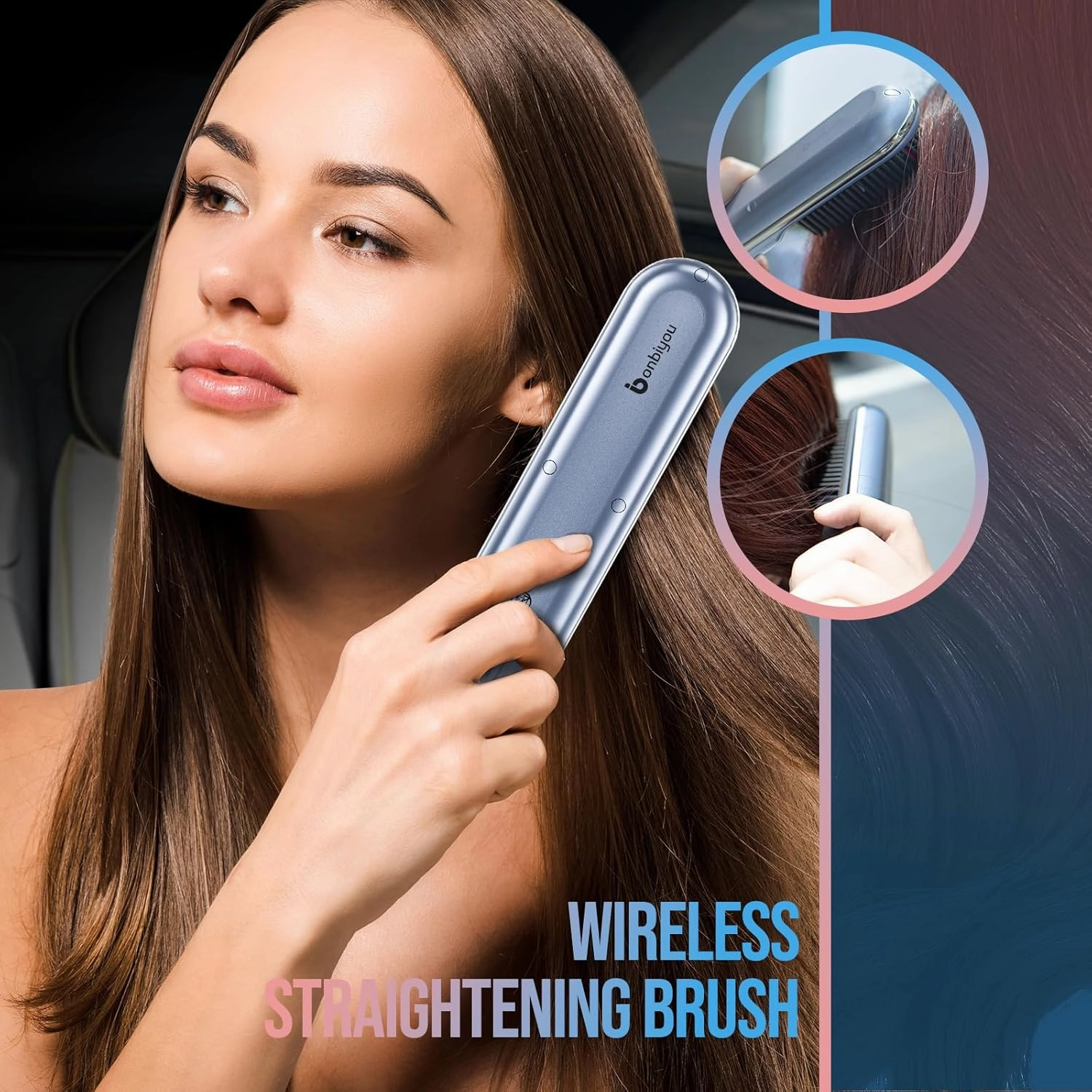 Cordless Hair Straightener Brush-2024PRO Portable Rechargeable Straightening Brush for Travel/Home/Outdoor, Mini Ionic Hot Comb Straightener for Women, Lightweight On-The-Go Styling