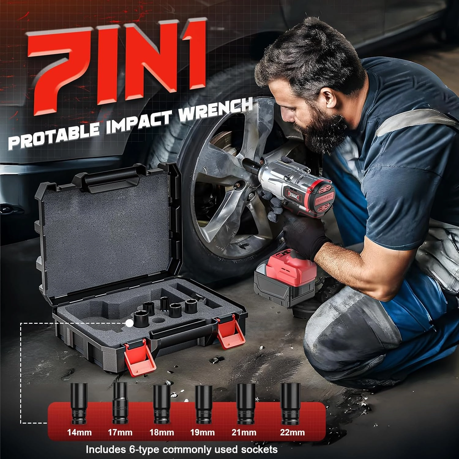 Cordless Impact Wrench 1/2 inch for Milwaukee 18V Battery, 900FT-LBS(1200N.m) Brushless Electric Impact Gun for Car Home, High Torque Power Impact Driver with 6Pcs Sockets & Storage Case (No Battery)