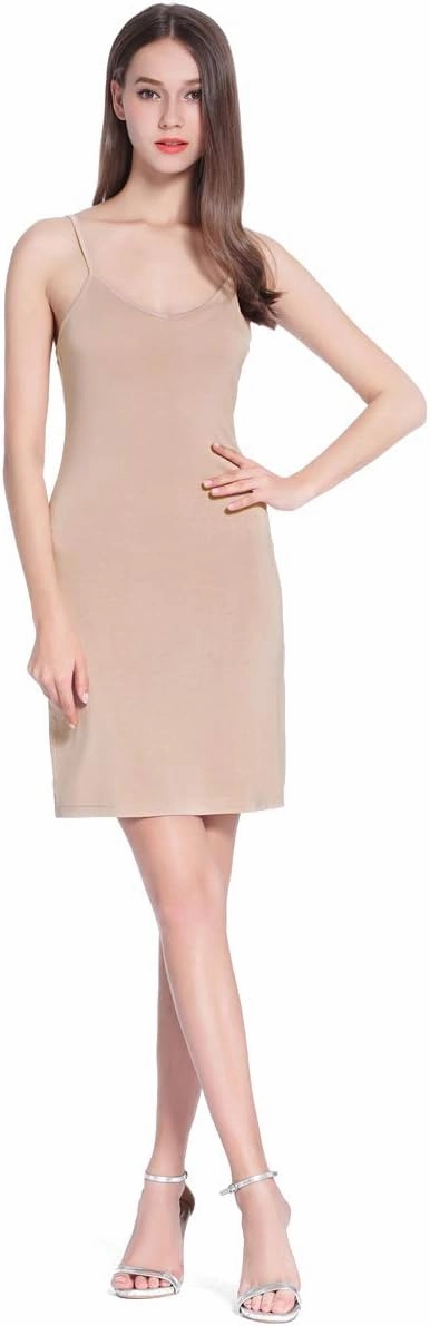 Coreal Full Slip For Women Under Dress Adjustable Spaghetti Strap Knee Length Slips Undergarment Nightwear