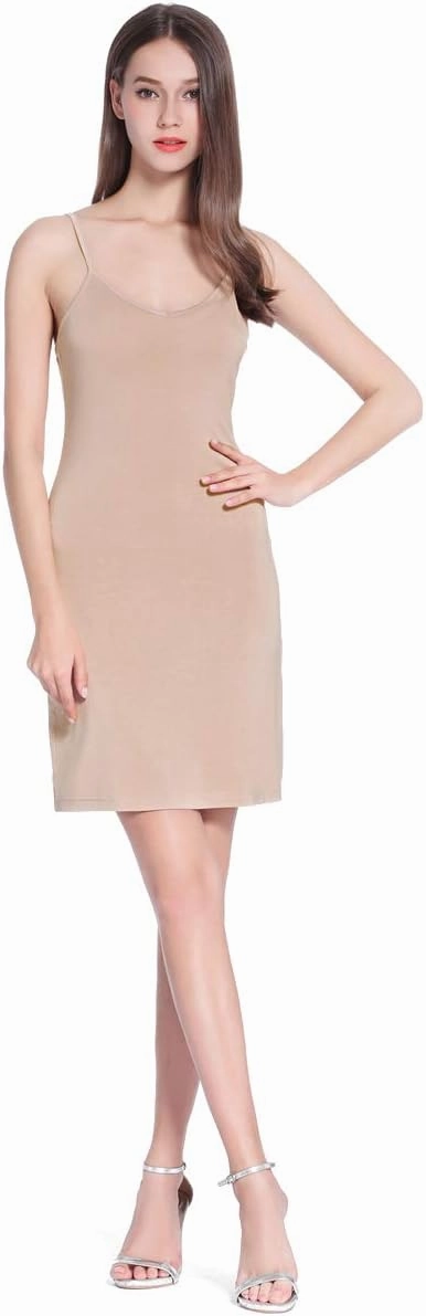 Coreal Full Slip For Women Under Dress Adjustable Spaghetti Strap Knee Length Slips Undergarment Nightwear