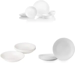 Corelle 18-Piece Dinnerware Set, Winter Frost White, Ceramic and Glass, Includes 6 Dinner Plates, 6 Appetizer Plates, and 6 Bowls, Lightweight and Easy to Handle